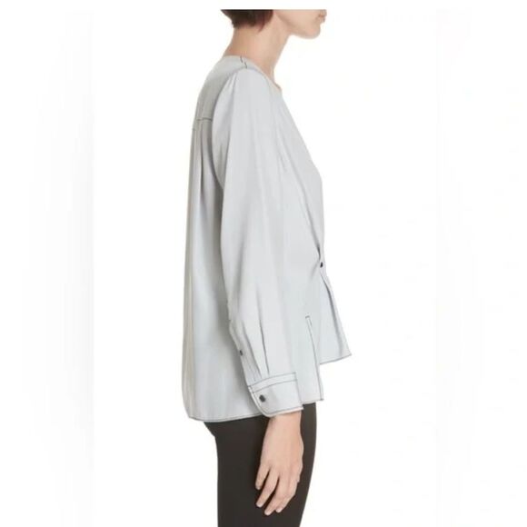 RAG & BONE Debbie Silk Wrap Top in Grey Blue - Picture 2 of 14